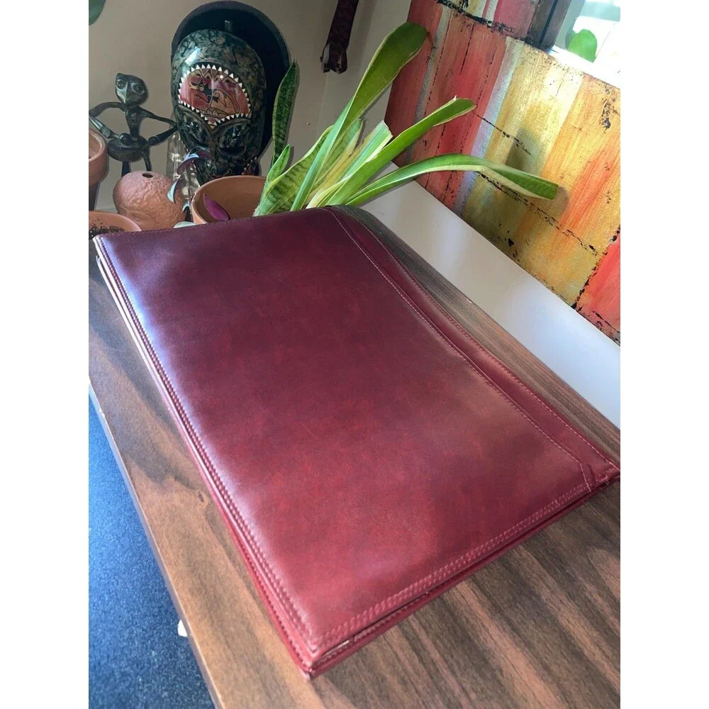 Vintage 80s Monarch Luggage Co Burgundy Slim Portfolio Document Case Bag